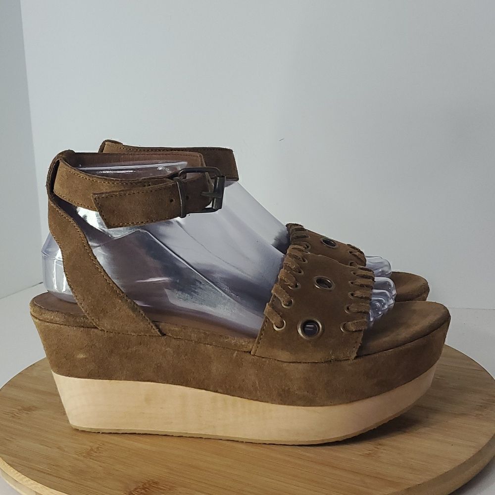 All Saints Yuki Platform Suede Sandal Carmel Brown EU 40 NWOT